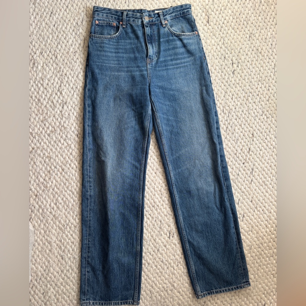 Zara Blue High Rise Straight-Leg Jeans